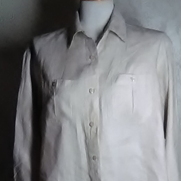 NY Khakis Beige  100% Linen Button Down Shirt Size - Picture 4 of 4